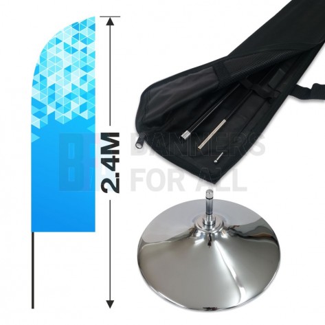 2.4m Feather Banner Kit with 1.8m Banner, 2.6m Push Fit Pole and Indoor Chrome Base