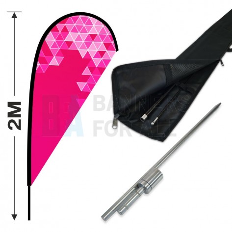 2m Teardrop Banner Kit with 1.8m Banner, 2.8m Push Fit Pole and Hammer in Ground Stake