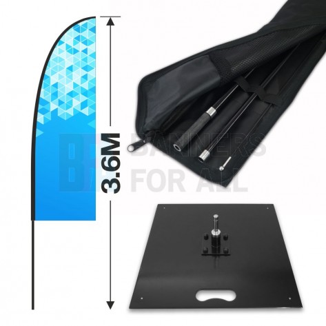 3.6m Feather Banner Kit with 2.5m Banner, 4m Push Fit Pole and 15kg Metal Base