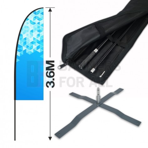 3.6m Feather Banner Kit with 2.5m Banner, 4m Push Fit Pole and Universal Cross Base 