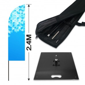 2.4m Feather Banner Kit with 1.8m Banner, 2.6m Push Fit Pole and 15kg Metal Base