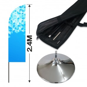 2.4m Feather Banner Kit with 1.8m Banner, 2.6m Push Fit Pole and Indoor Chrome Base