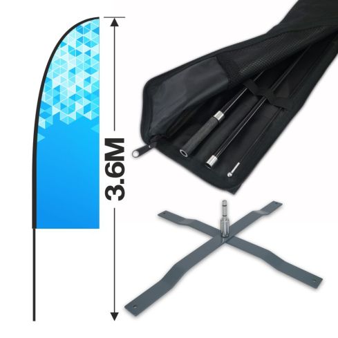 3.6m Feather Banner Kit with 2.5m Banner, 4m Push Fit Pole and Universal Cross Base