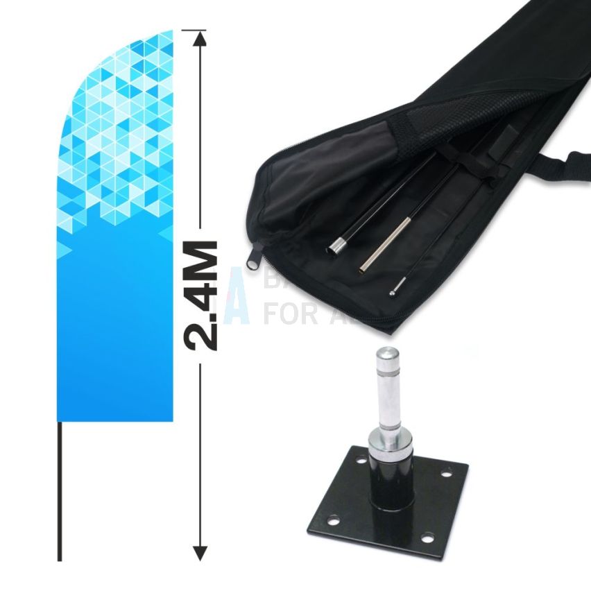 2.4m Feather Banner Kit with 1.8m Banner, 2.6m Push Fit Pole and 90 Degree Wall/Floor Bracket