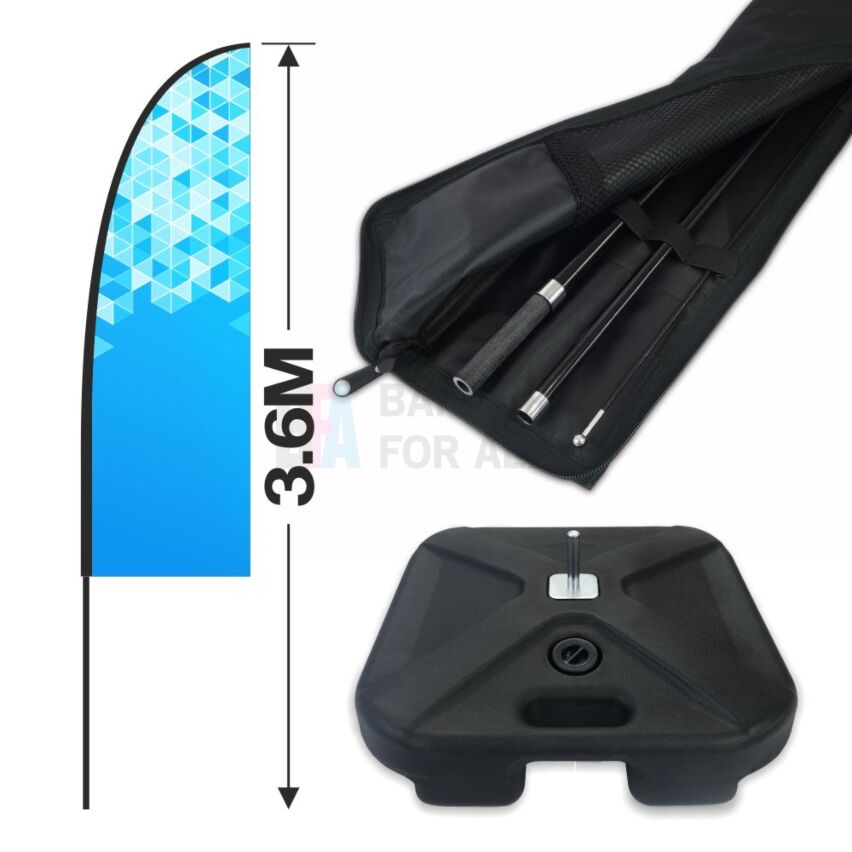3.6m Feather Banner Kit with 2.5m Banner, 4m Push Fit Pole and 15KG Water Base